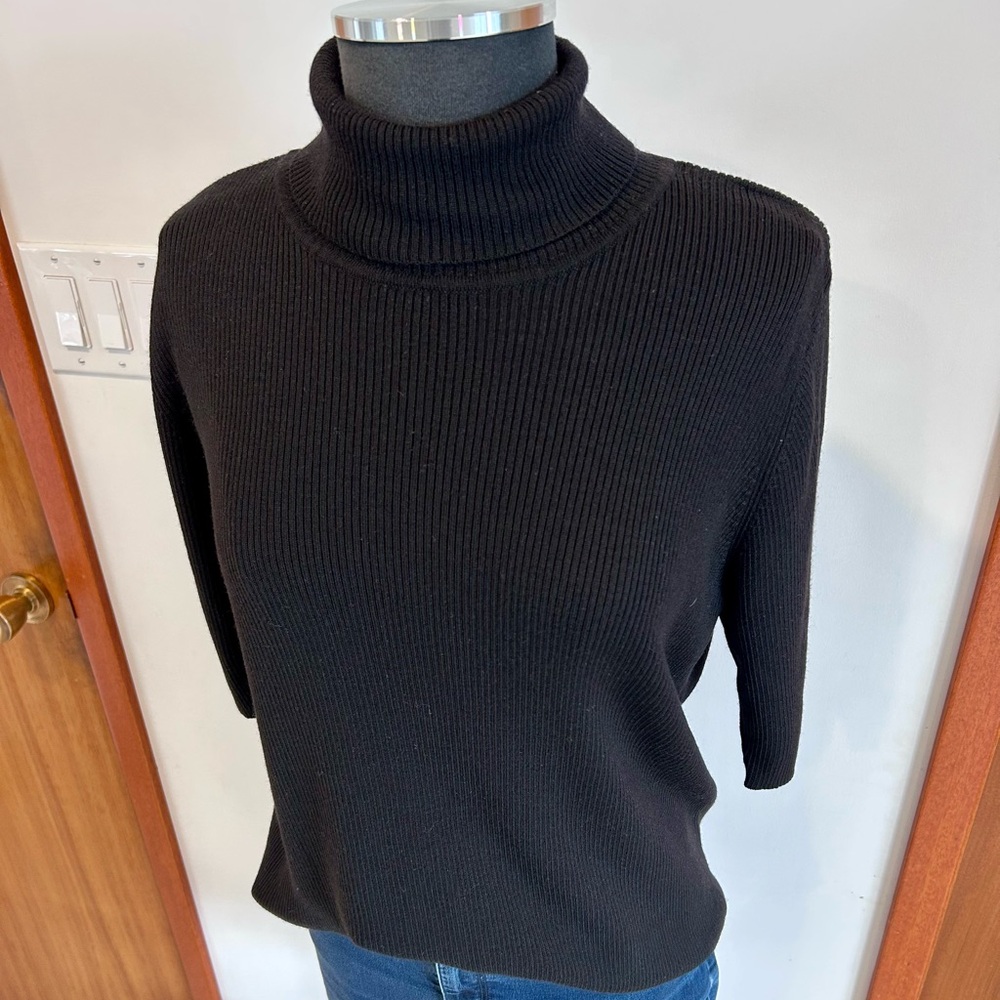 Vintage 90s Jones New York Ribbed Elbow Sleeve Turtleneck Sweater - Picture 2 of 5